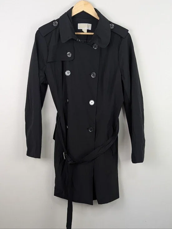 Michael Kors Classic Black Double-Breasted Trench Coat XL