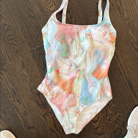 Johnny Was Calme Marble Print Swim One-Piece in Pastel Tones!