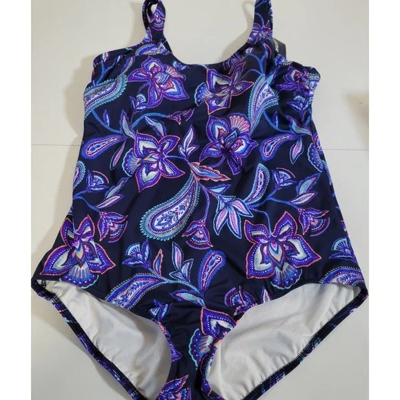 Lands End Women's One Piece Swimsuit Size 18 Floral NEW NWT Purple 1738