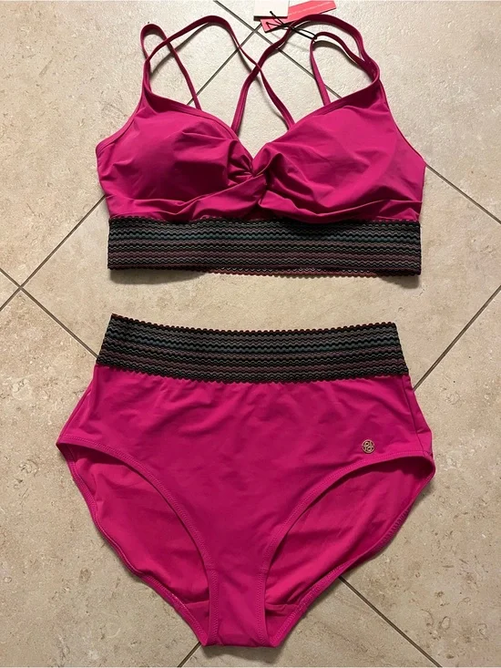 Popilush Boho Trim High Waist Tummy Control Bikini Set