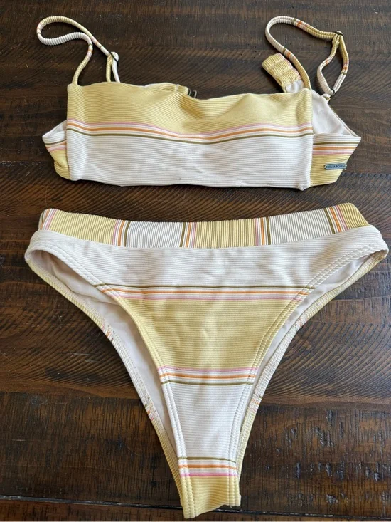 Striped Yellow & Cream Ribbed Bikini Set