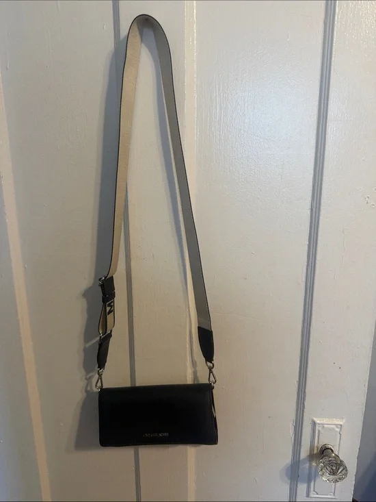 Michael Kors Black Crossbody Wallet with Two-Tone Strap