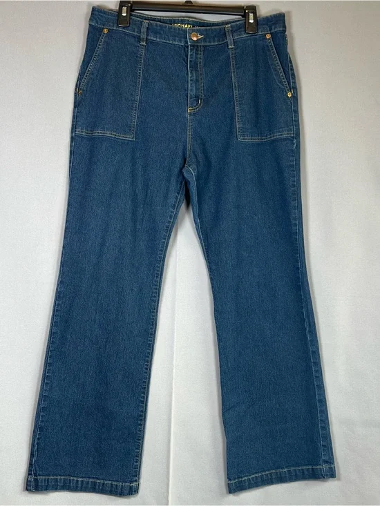Michael Kors Dark Blue Denim Hugh Rise Straight Leg Utility Style Jeans
