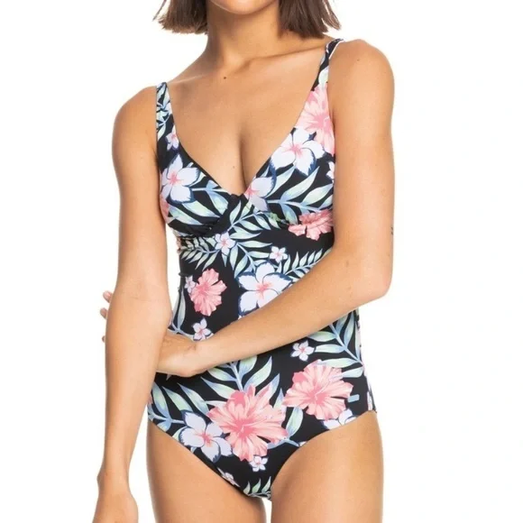NWT Roxy Printed Beach Classics One-Piece Swimsuit Tropical Floral