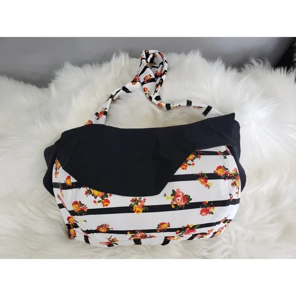 NEW Jessica Simpson Floral Print Bikini Swimwear Swim Top Size 0X‎ Black