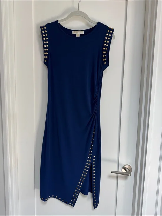 Michael Kors | Navy Midi Dress with Gold Stud Detail