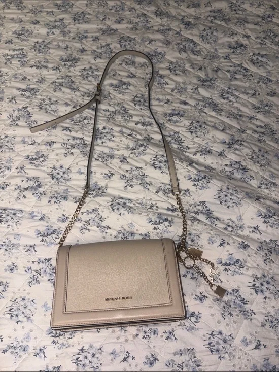 Michael Kors Light Beige Crossbody with Gold Chain Charm