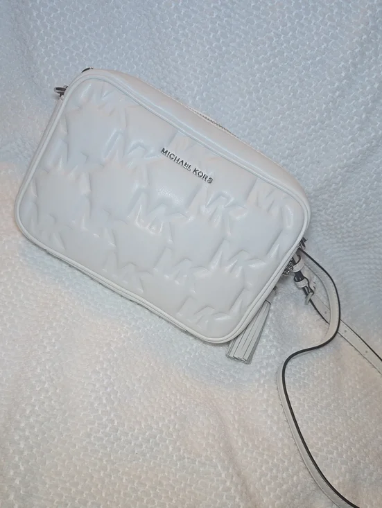 Michael Kors White Embossed MK Logo Crossbody