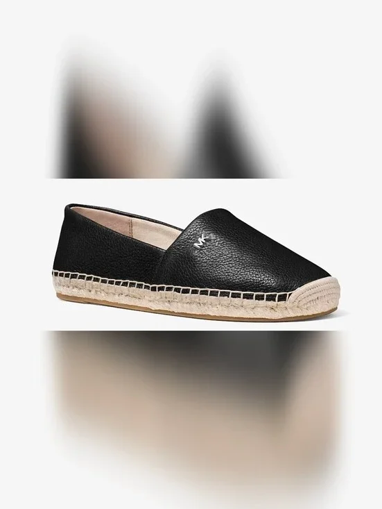 Michael Kors Black Leather Espadrille with Natural Jute Trim Size 5
