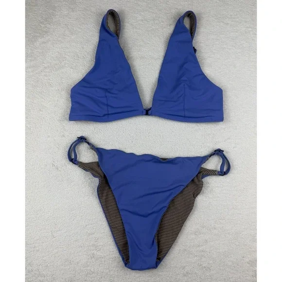 ACACIA Bikini Set Bosa‎ Top & Porto Bottoms Juniper Blue Women's Size Large Swim
