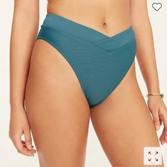 NEW J. Crew Ribbed Cross-front Cheeky Bikini Bottom, Green, Women's 3X BE812 $59