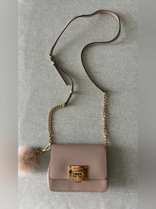 Michael Kors Nude / Blush Pink Leather Crossbody with Gold Chain