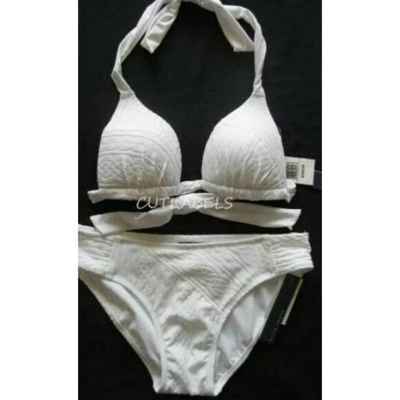 White Bikini Swim Suit Perry Ellis NANTUCKET Cable Knit Molded Cup XS