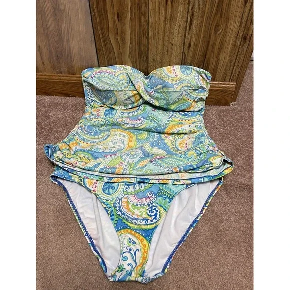 Lauren‎ Ralph Womens 10 Tankini Bathing Suit Set Paisley Blue Green Yellow Pink
