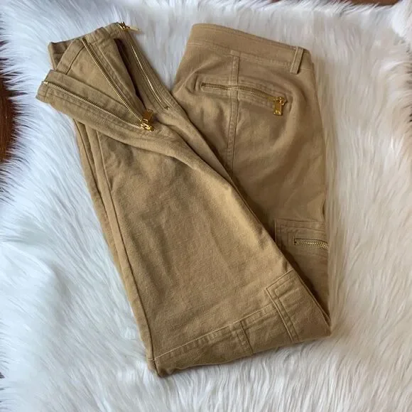 Michael Kors Soft Brushed Ankle Skinny Zipper Cargo Pants In Fawn Size 2