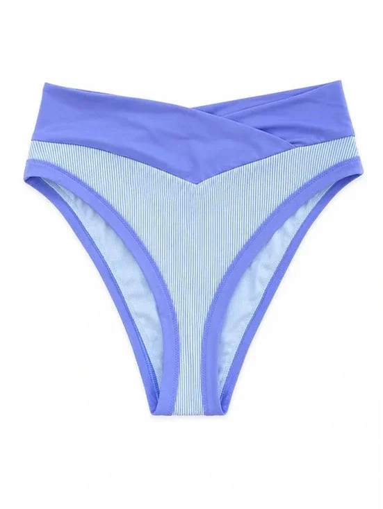 Aerie Ribbed High-Waisted Bikini Bottom Blue Size L NWT
