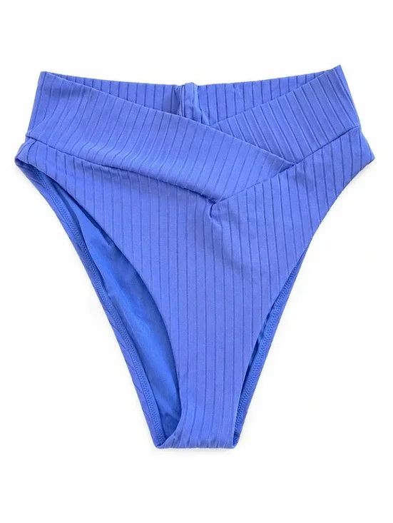 Aerie Ribbed High-Waisted Bikini Bottom Blue Size L NWOT