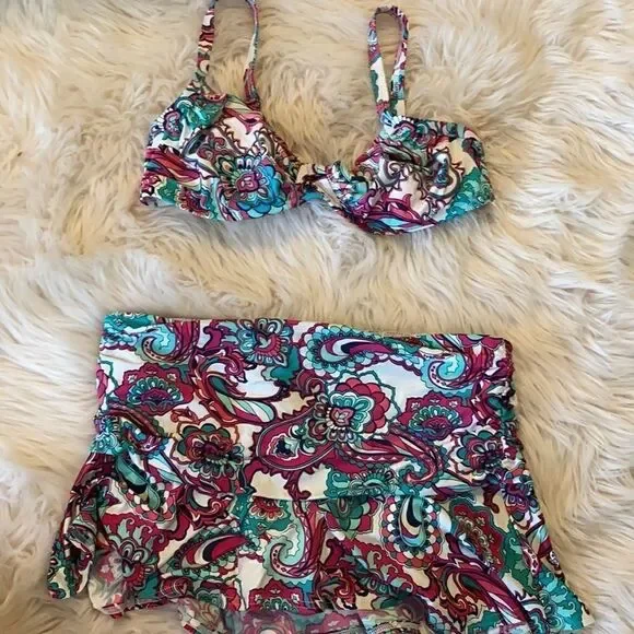 Lands End | Paisley Print Bikini Top & Skirt Swim Suit Set | 6
