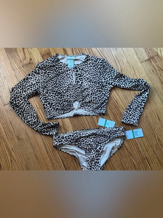 Michael Kors Beige & Black Leopard Print Bikini Set Large brand new