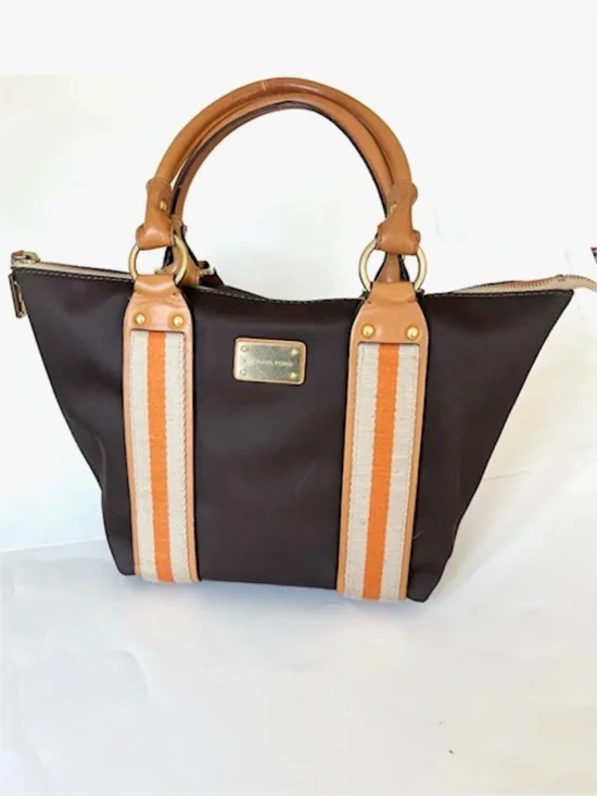 MICHAEL KORS Brown Orange Beige Hand Bag With Leather Handles