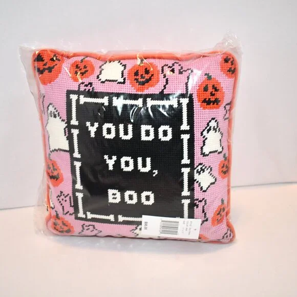 Furbish You Do You, Boo Needlepoint Pillow 11” x 11” NWT