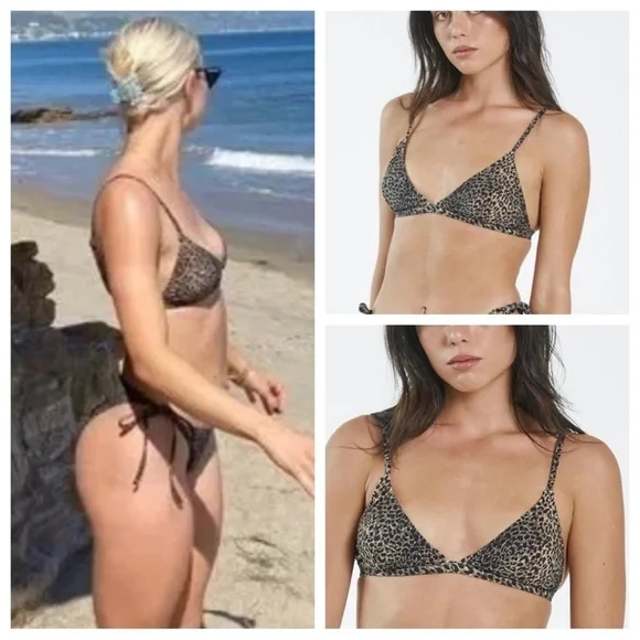 New!Free People Thrills Animal wayward triangle string bikini top 14787