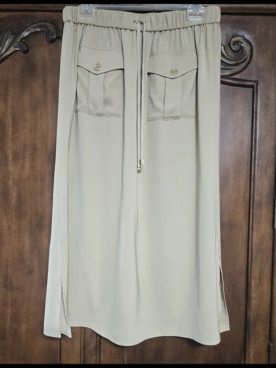 Womens Micheal Kors Drawstring Pocket Midi Skirt - Beige/tan