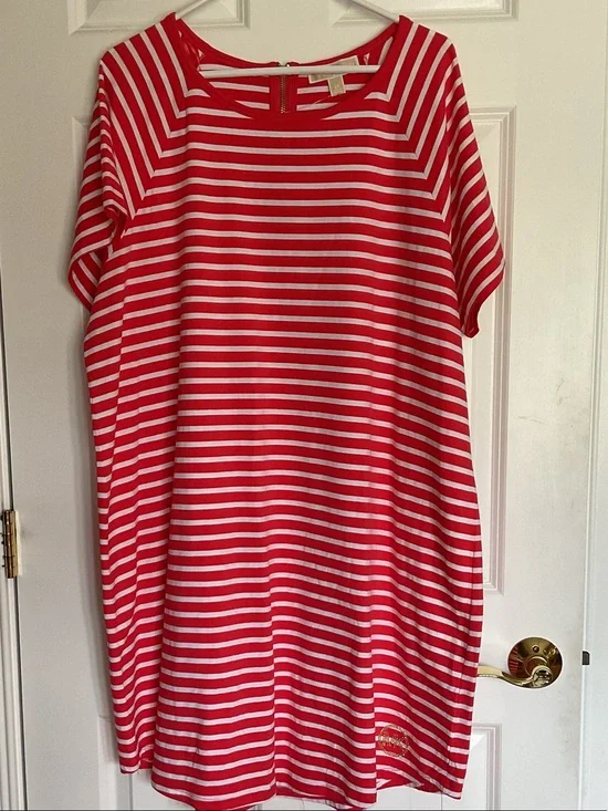 Michael Kors Red and White Striped T-Shirt Dress