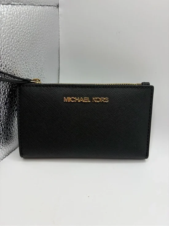 Michael Kors Black Wallet with Gold Logo Zip Top