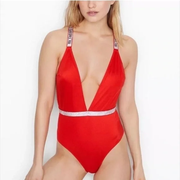 New! Victoria’s Secret Bling Shine Strap Plunge One Piece Swimsuit 3838