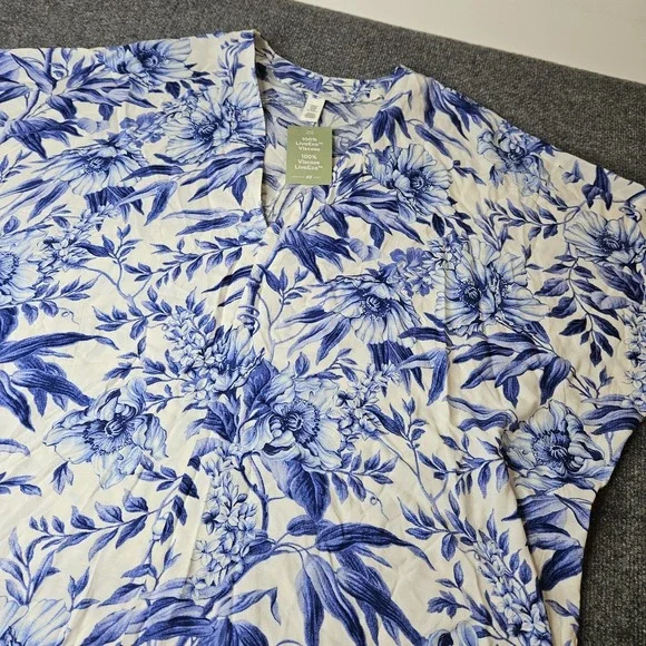 NWT H M Swim Cover Up‎ Blue Floral Delft Size Medium Large Vneck Resort Poolside