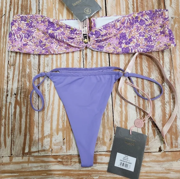 Nwt House‎ of CB Medea Ravello Floral Violet Purple Bandeau Thong Bikini XL
