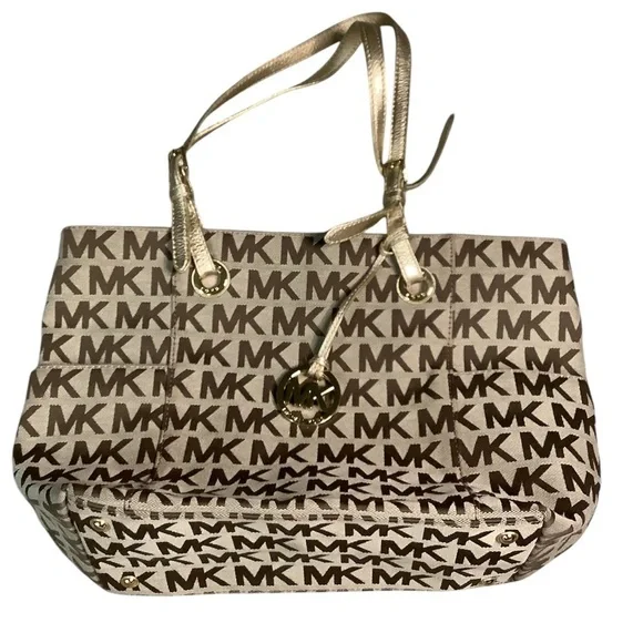 Michael Kors Brown and Gold Monogram Tote