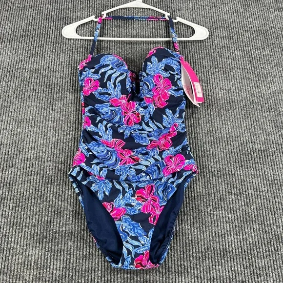 Lilly Pulitzer Farlee One‎ Piece Swim Suit Low Tide Navy Blue Floral Size 2 New