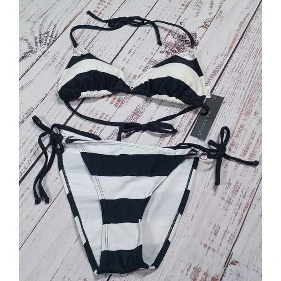 Beach Club Society Bikini‎ Swimsuit Womens Small Navy White NWT Striped 2 Piece