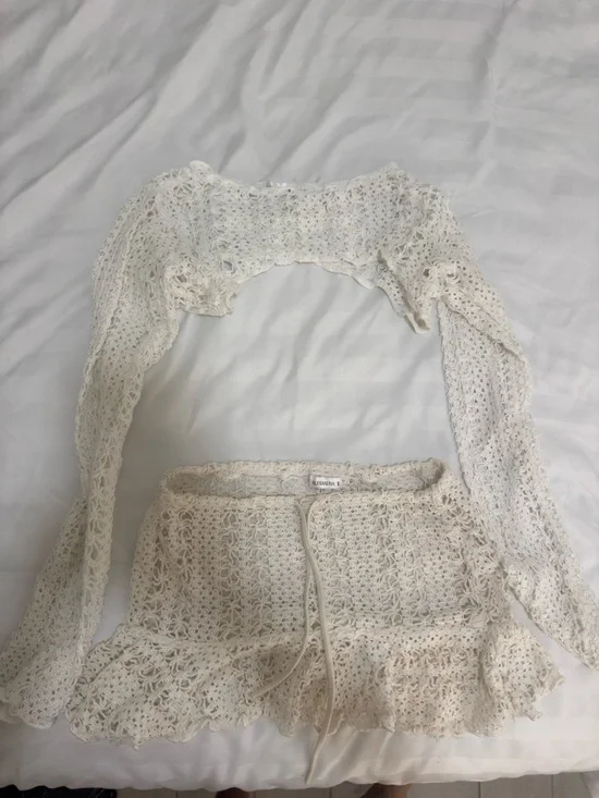 Crochet Swim Coverup Set - Cream