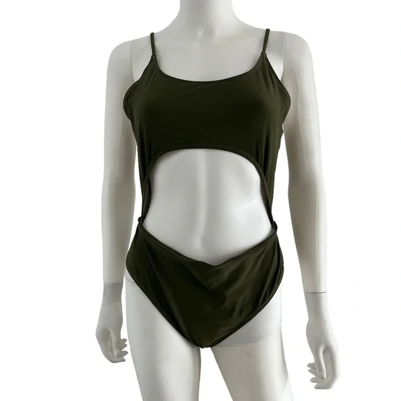 Feager open cut out one piece bathing‎ suit olive green
