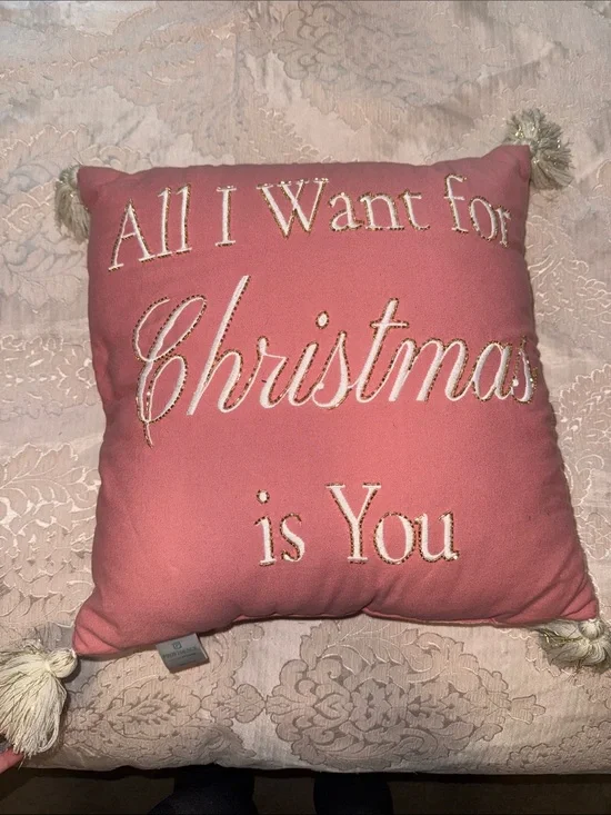 Pink 'All I Want for Christmas is You' Holiday Throw Pillow - Brand Unspecified