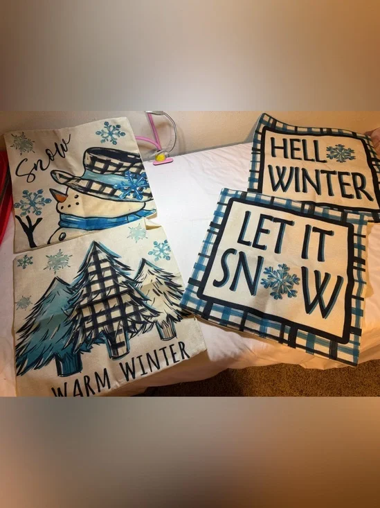 Holiday Winter Decorative Throw Pillow Covers - Blue Snowflake