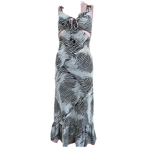 Bathing Suit Cover Up,‎ Side-Cutout, Black and White, Size XL