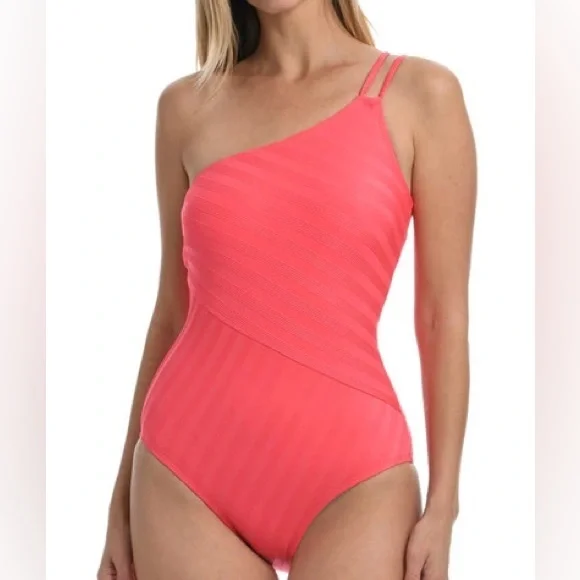 NWT-La Blanca Pink One-Shoulder Swim One Piece