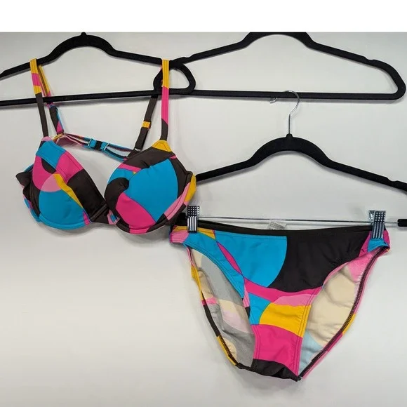 Panos Emporio Sweden Bikini Set Geometric Abstract Print‎ Swimsuit Size 42