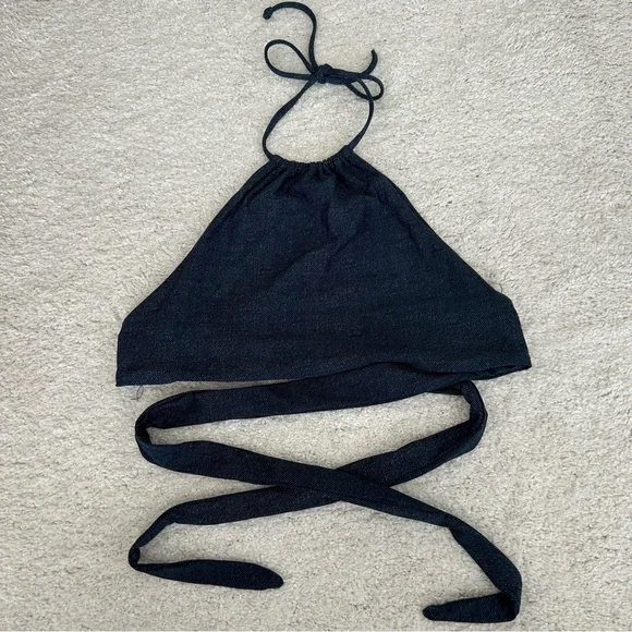 L*SPACE Denim Look Halter Bikini Top
