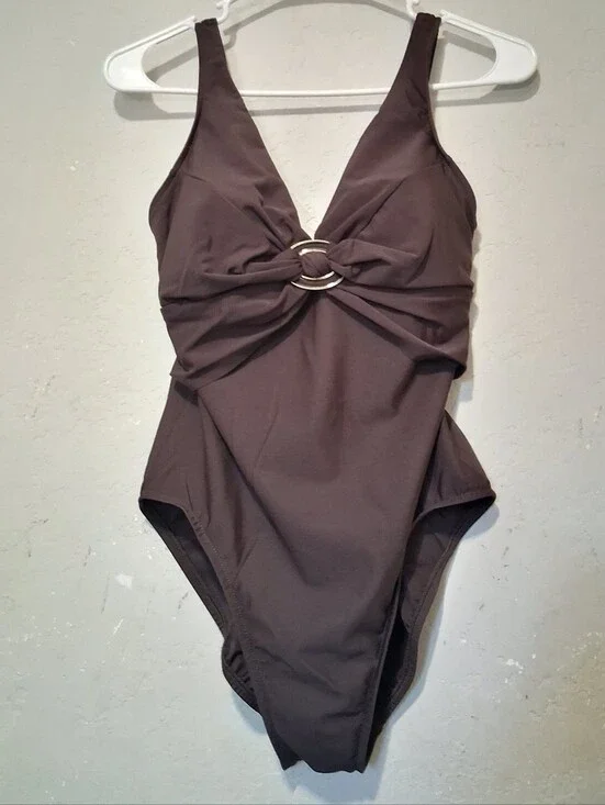 Miraclesuit One‎ Piece Swimsuit Dark Brown Buckle  Sz12 Padded Vacation Beach