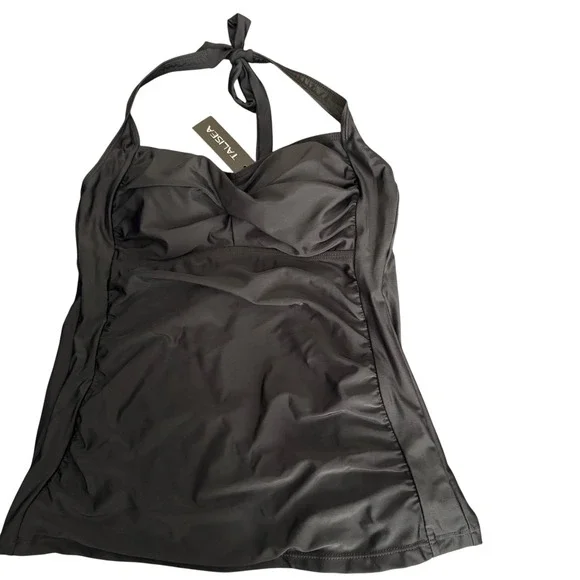 Talisea Women's Halter Tankini Swim Top Black Ruched‎ Bust Support NWT Size S