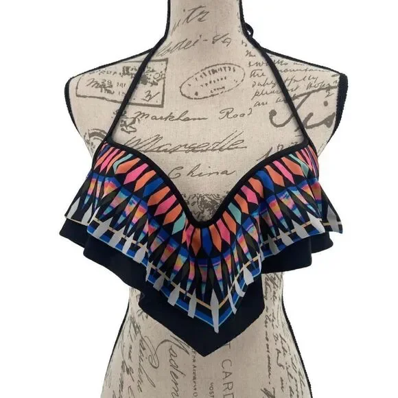 ‎Victoria’s Secret Pink Ruffle Swimsuit Top Medium Multicolor