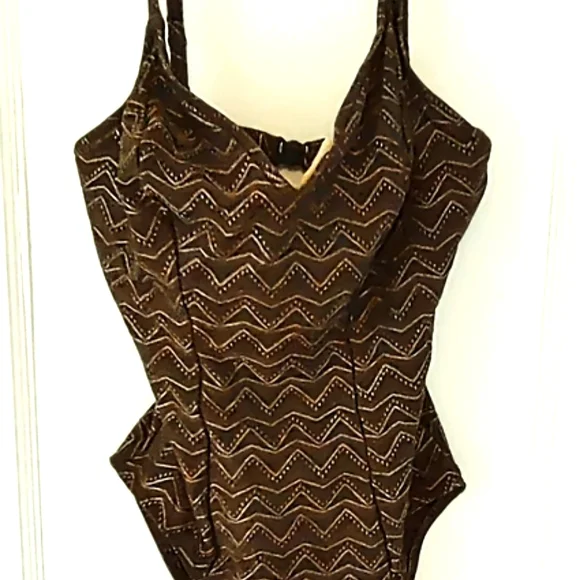 Sexy Brown & Shiny Gold French-cut 1 piece Swimsuit