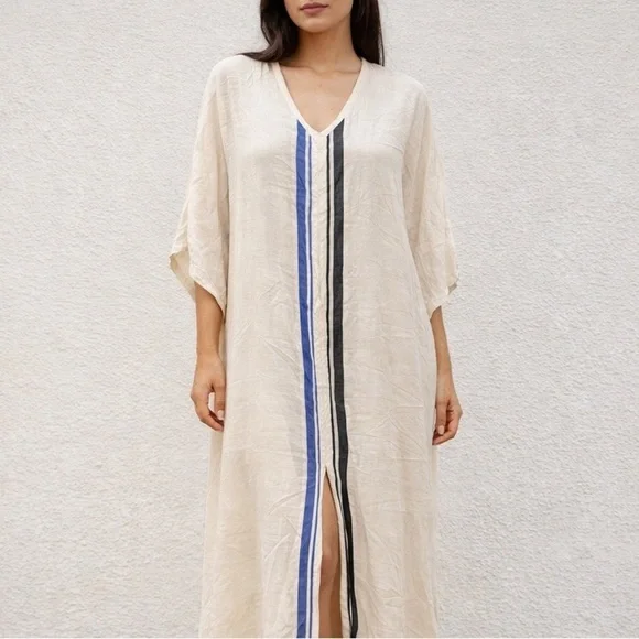 Aish 100% Cotton Kaftan Oversized Swim Cover Up Dress Vacation OS