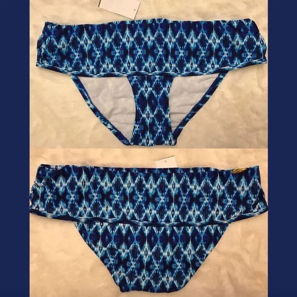 NWT $64 Jessica Simpson Foldover Bikini Bottom Blue Navy [ SZ‎ Large ]