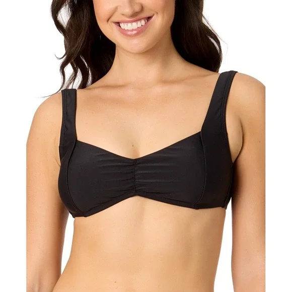 Salt + Cove Juniors Size Large Center- Ruched V-Neck Bikini Top in Black 2577